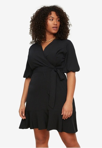 Trendyol black Plus Size Wrap Woven Mini Dress 48558AA48D6FF8GS_1