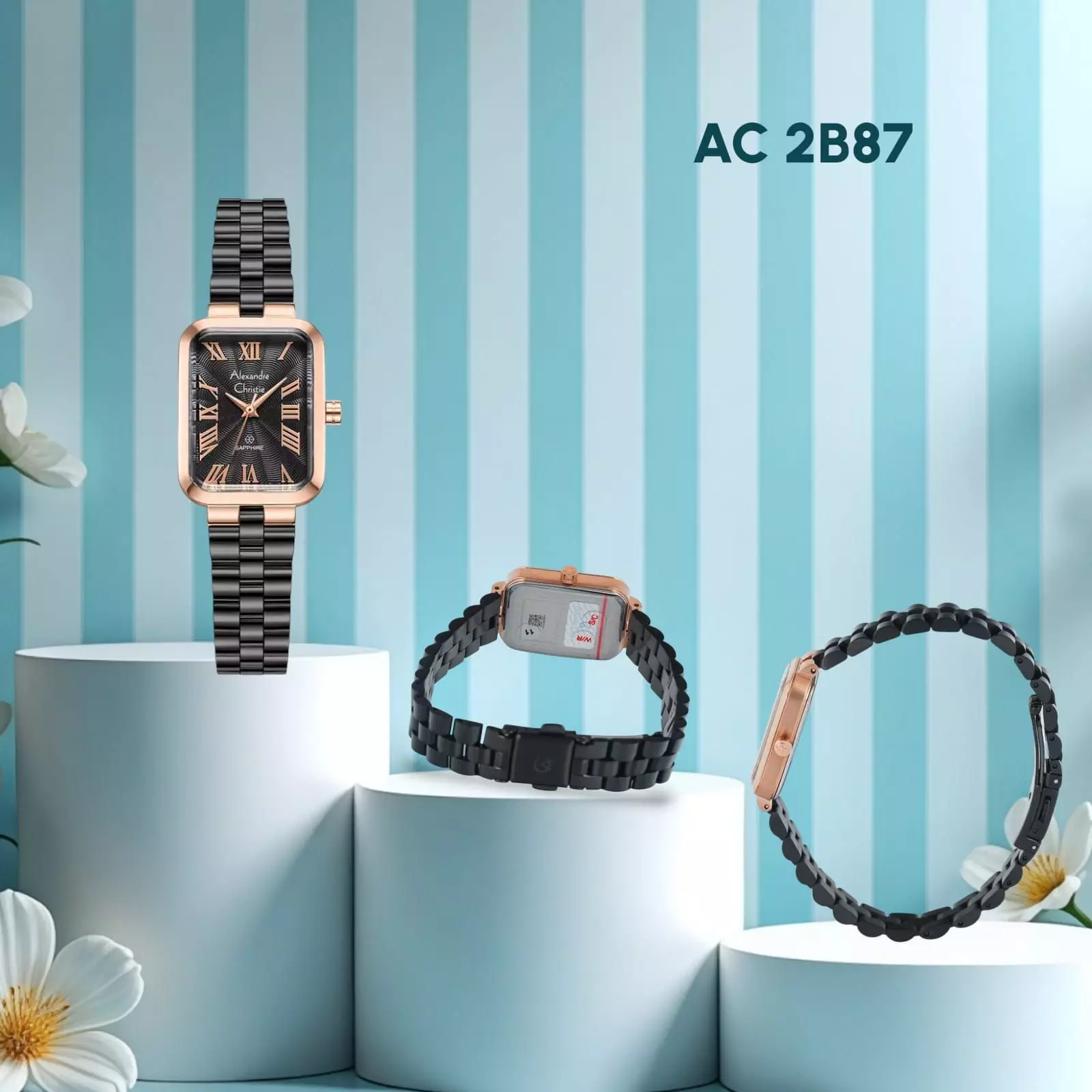 Alexandre Christie 2B87 Hitam Ring Rosegold Cewek