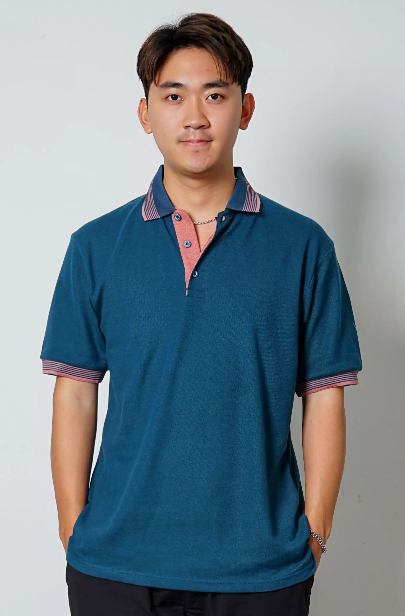 Andre Michel Kaos Polo Shirt Lengan Pendek Biru Tua Lis Orange 922 87