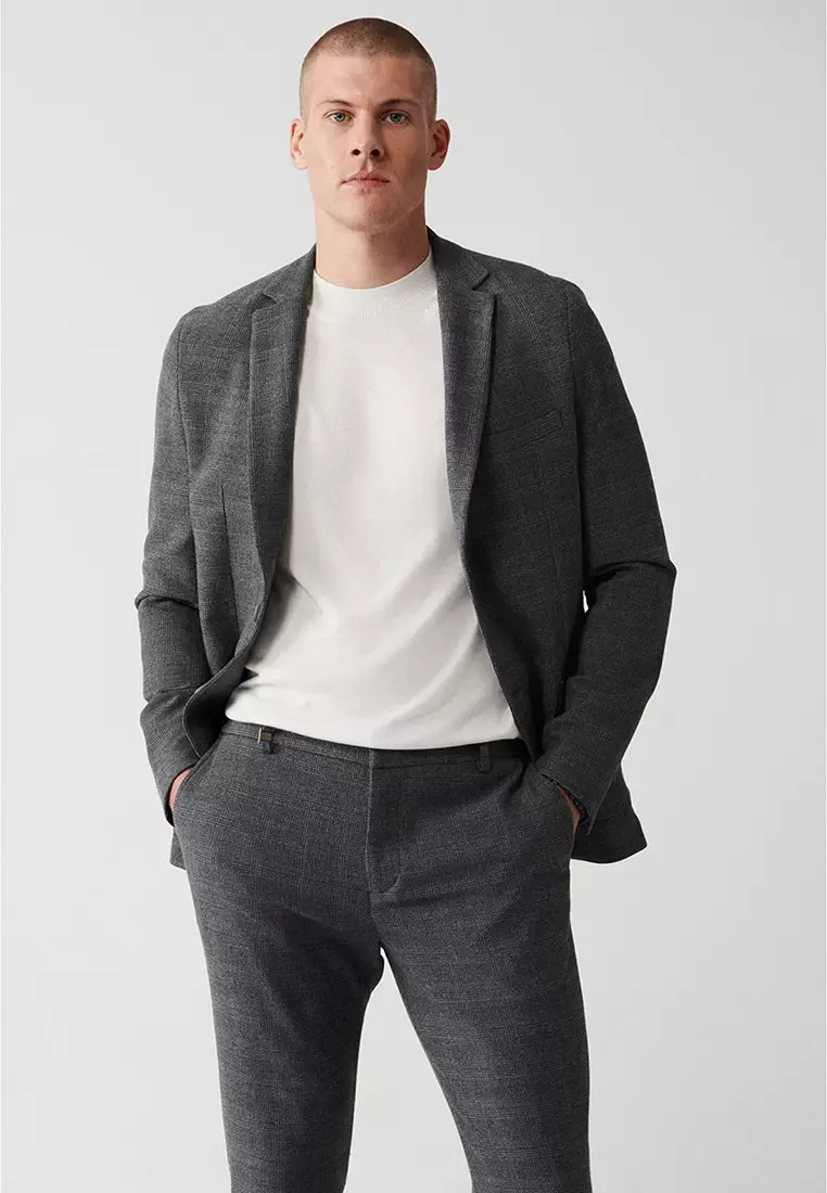 Men's Gray 360 Degree Flexible Double Slit Unlined Jacket A32Y4051