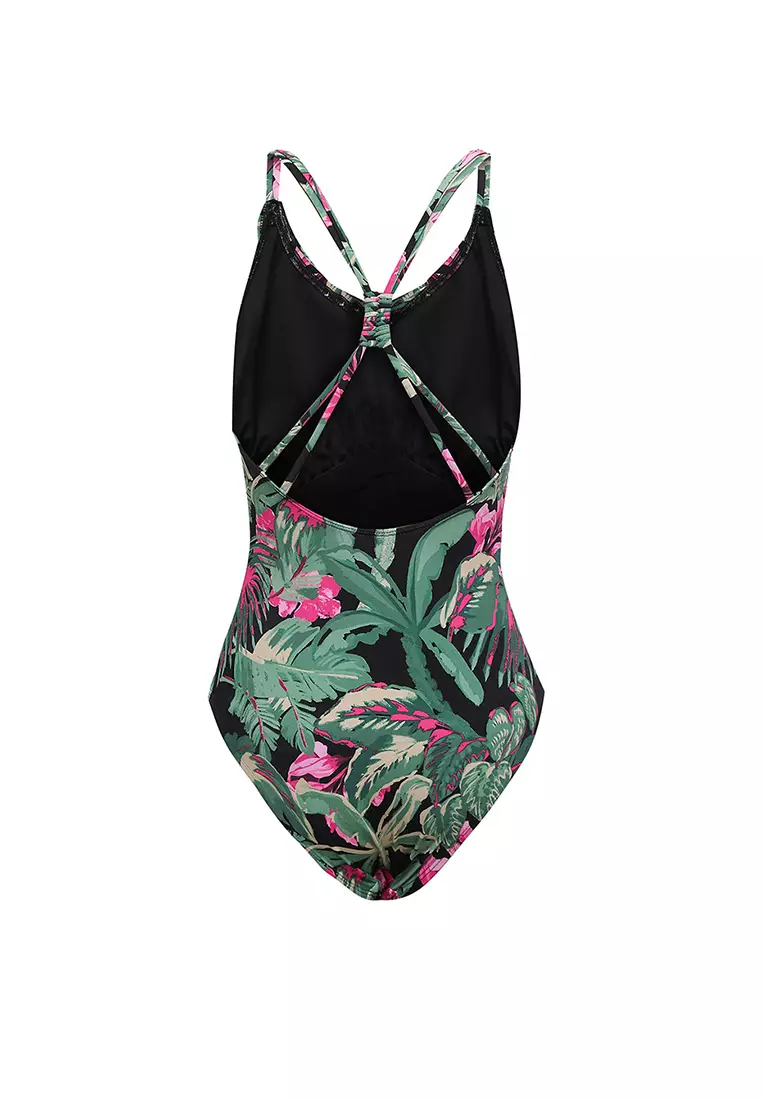 Printed Back Detail Plunge Swimsuit