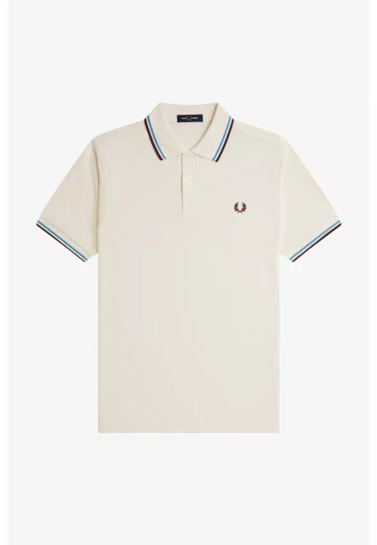 Fred Perry M3600 Twin Tipped Fred Perry Shirt (Ecru / Court Blue / Oxblood)