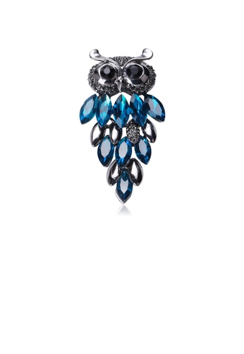 Glamorousky black Brilliant Cute Owl Brooch with Blue Cubic Zirconia 630B1AC83BE4D4GS_1
