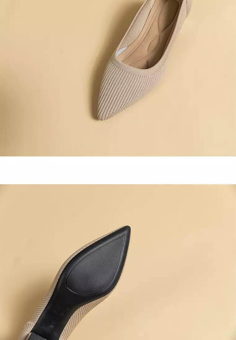 4CM ‌Pointed-toe Fly Knit‌ Chunky Heels‌ TJ1508