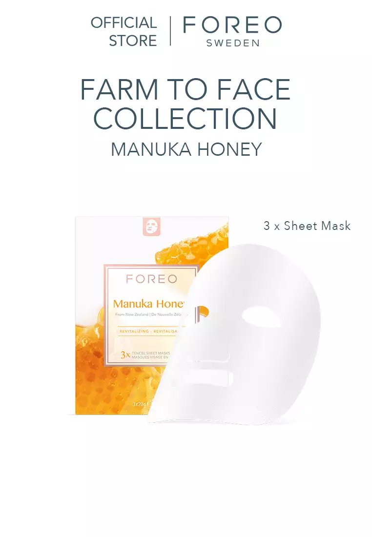 FOREO Sheet Mask Farm to Face Collection Facial Mask - Full Face Masks Packs | Beauty & Personal Care |For All Skin Types  | 3 pcs/pack | All Natural-Manuka Honey