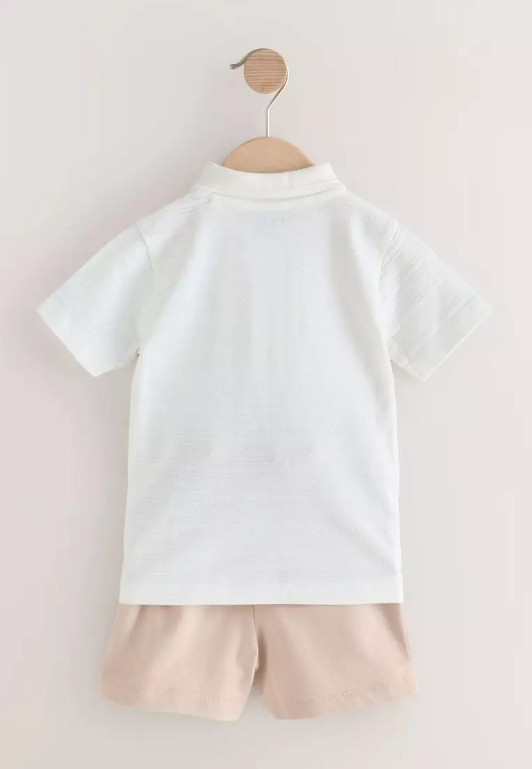 Short Sleeve Textured Polo Shirt and Shorts Set Standard
