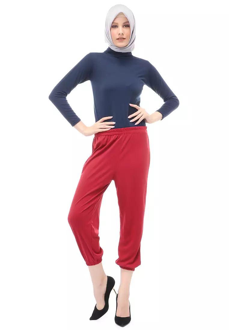 Nabila Legging Karet Muslimah Polos Bawahan Wanita Regular Fit - Maroon