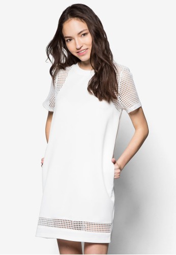 網眼拼接直筒連身裙, 服飾, zalora 順豐短洋裝