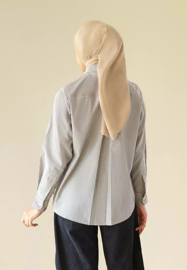 Jenna and Kaia - Athaya Top Stripe Black - Kemeja Wanita Lengan Panjang