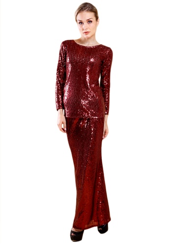 Maribeli Butik Feminin Sequin - Maroon from Maribeli Butik in Red