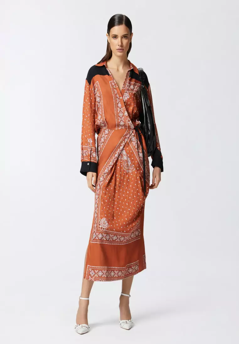 Batik printed wrap dress
