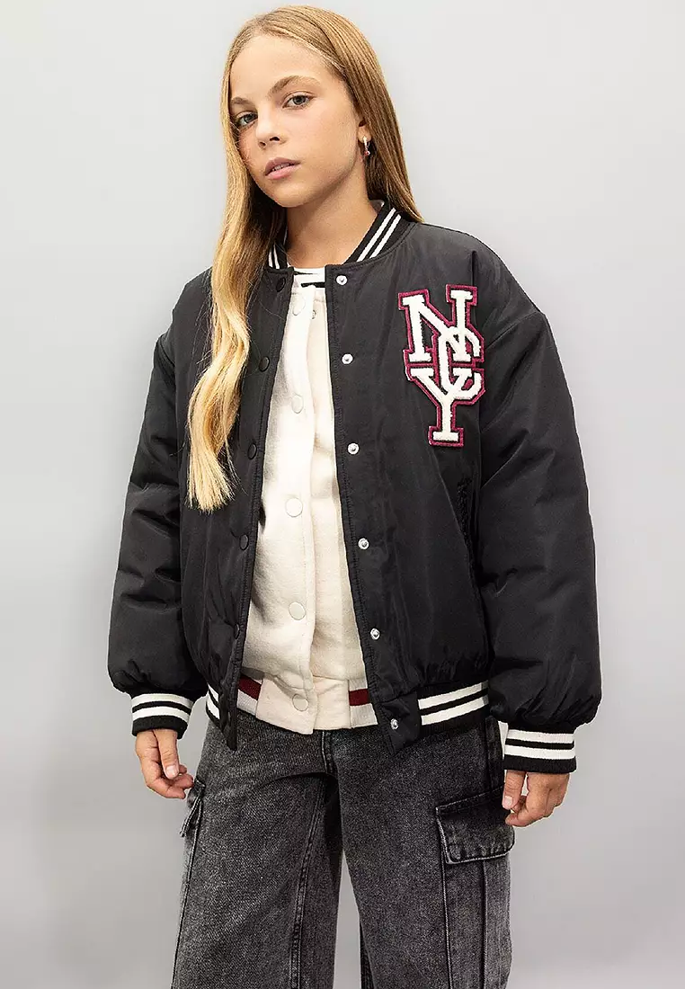 Water Repellent College Collar Snap Pocket Bomber Jacket