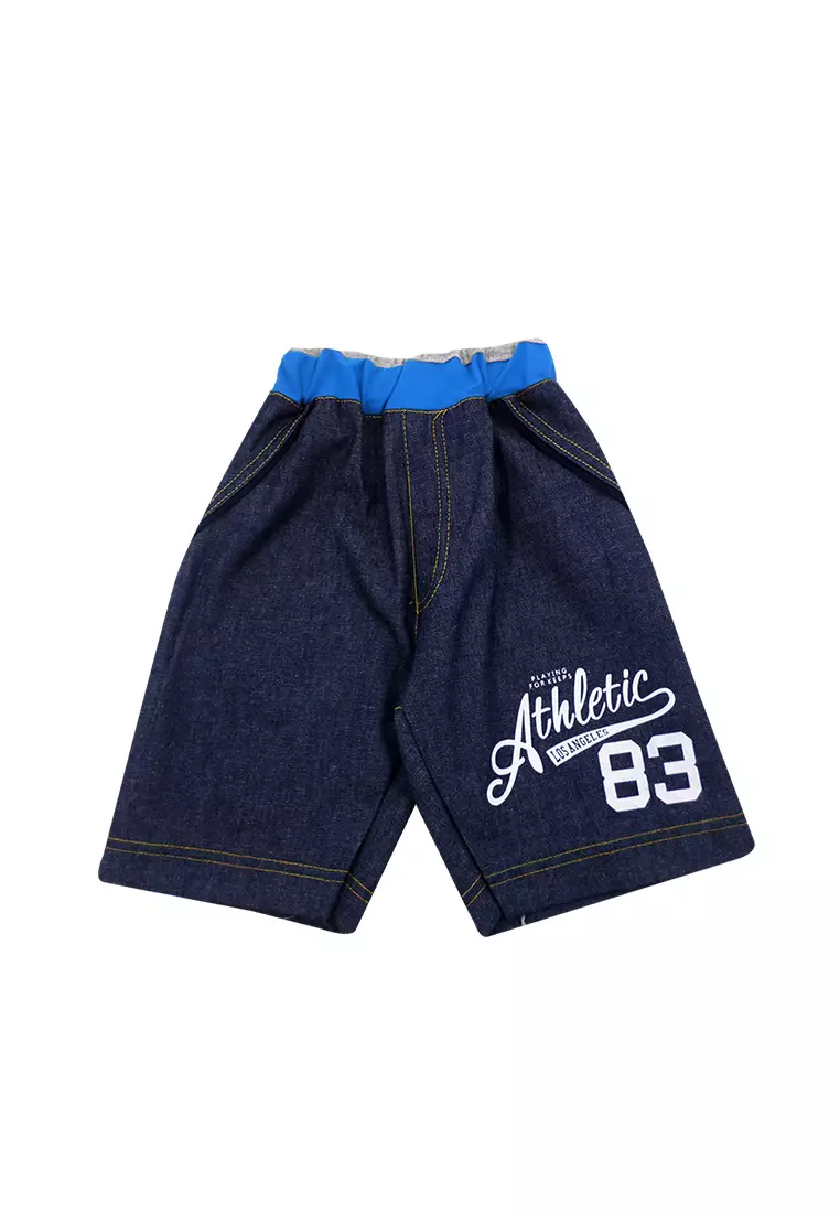 WakaKids Pakaian Bayi Anak Laki Laki Baju Atasan Oblong Lengan Pendek Motif Los Angels City Setelan Celana Jeans Usia 1 Tahun Hingga 4 Tahun 2658