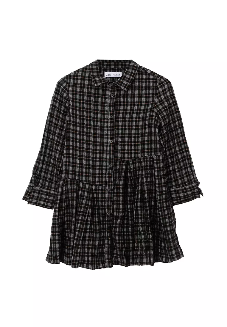 Zara Black Long Sleeve Dress With White Collar And Cuffs ZARA