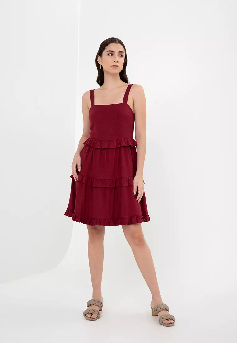Red, Tiered Cami Mini Dress