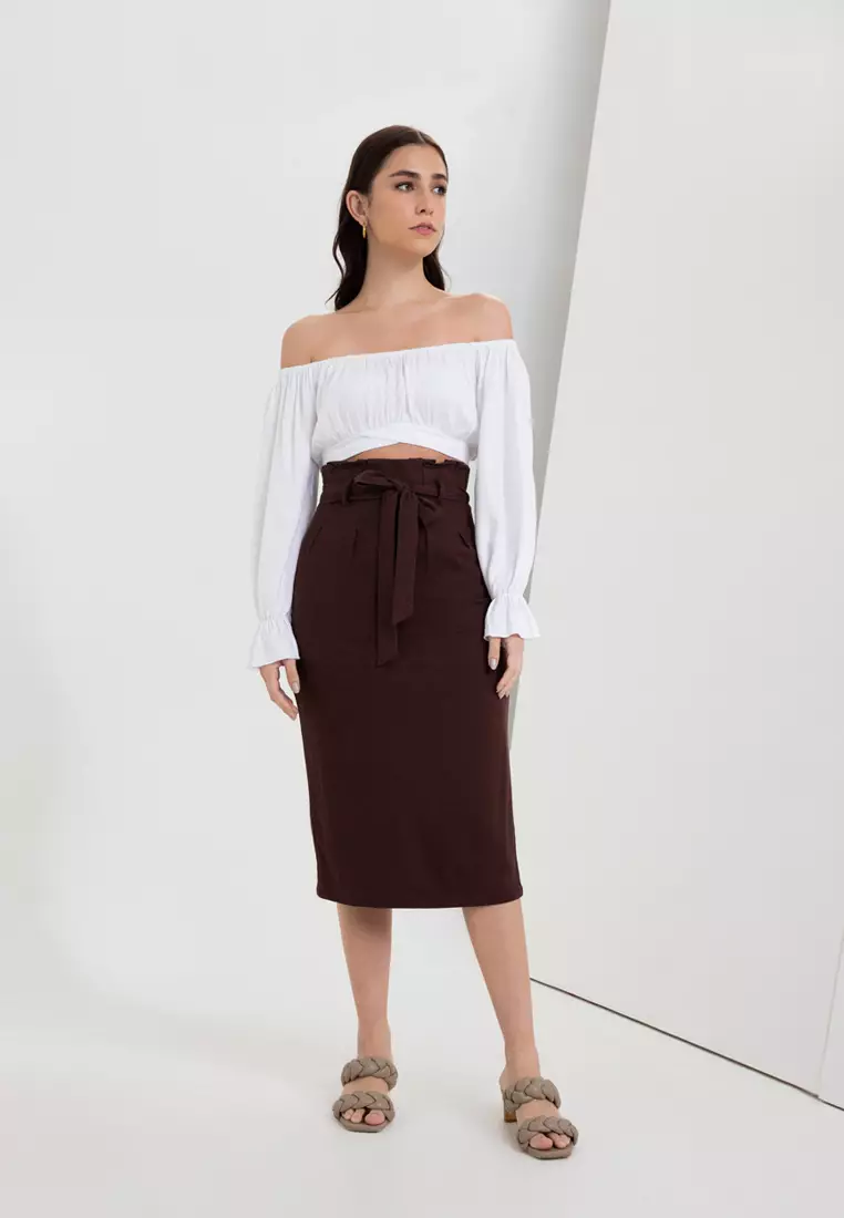 Black paperbag skirt linen 2025