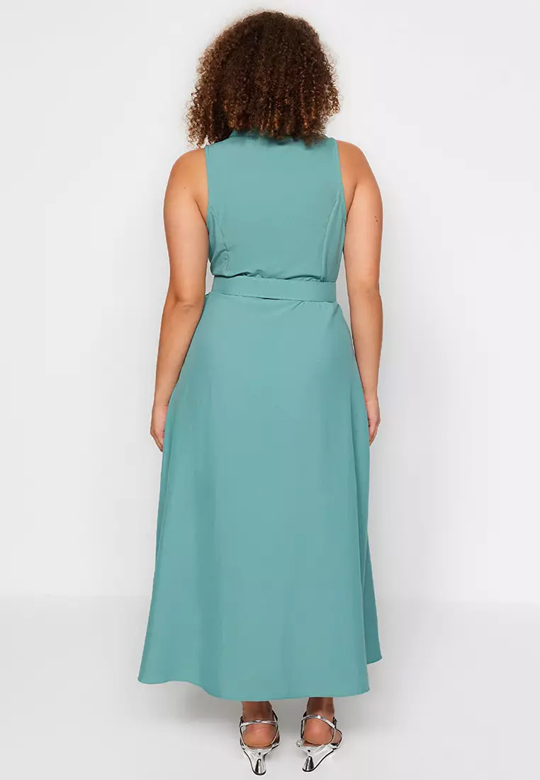 Plus Size Belted Midi Shirt Dress