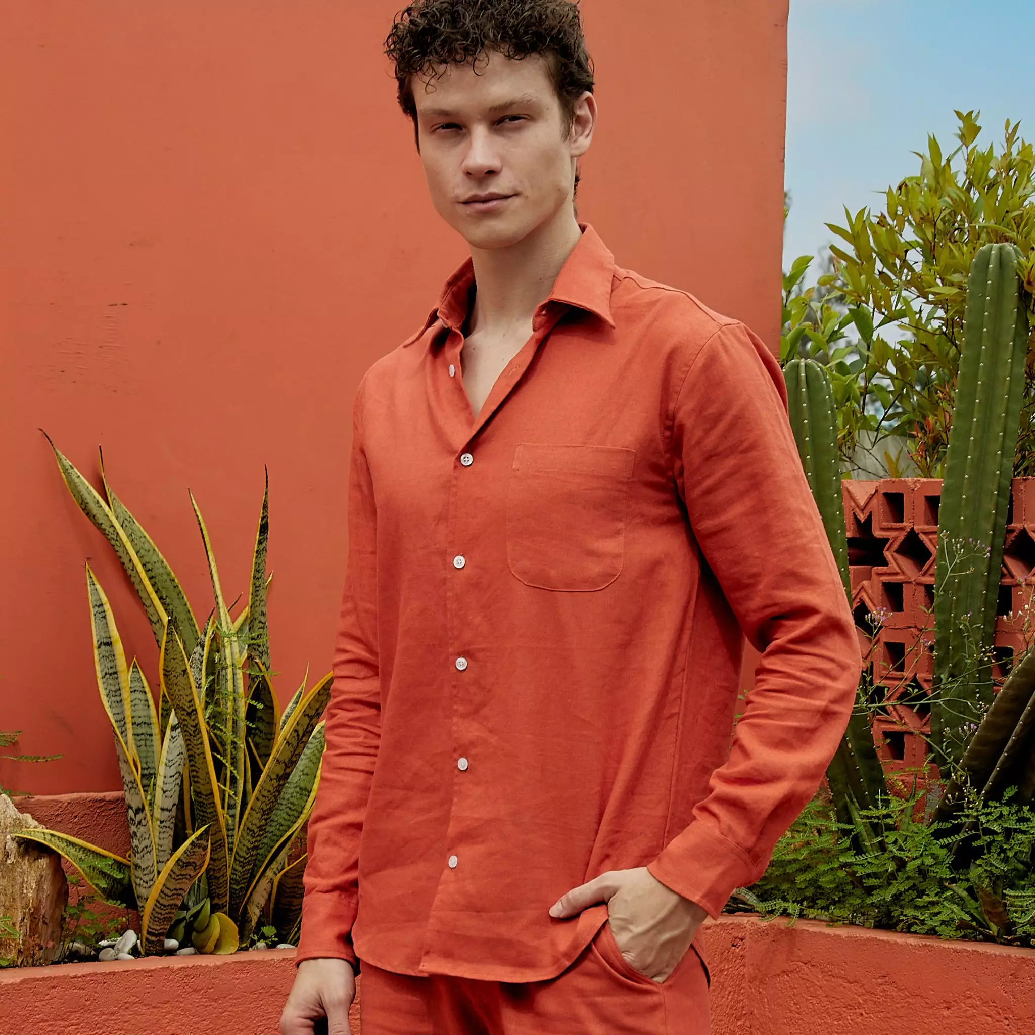 Terracotta Setelan Kemeja Celana Linen Set Pria Terracotta | Linen Set Men Terracotta