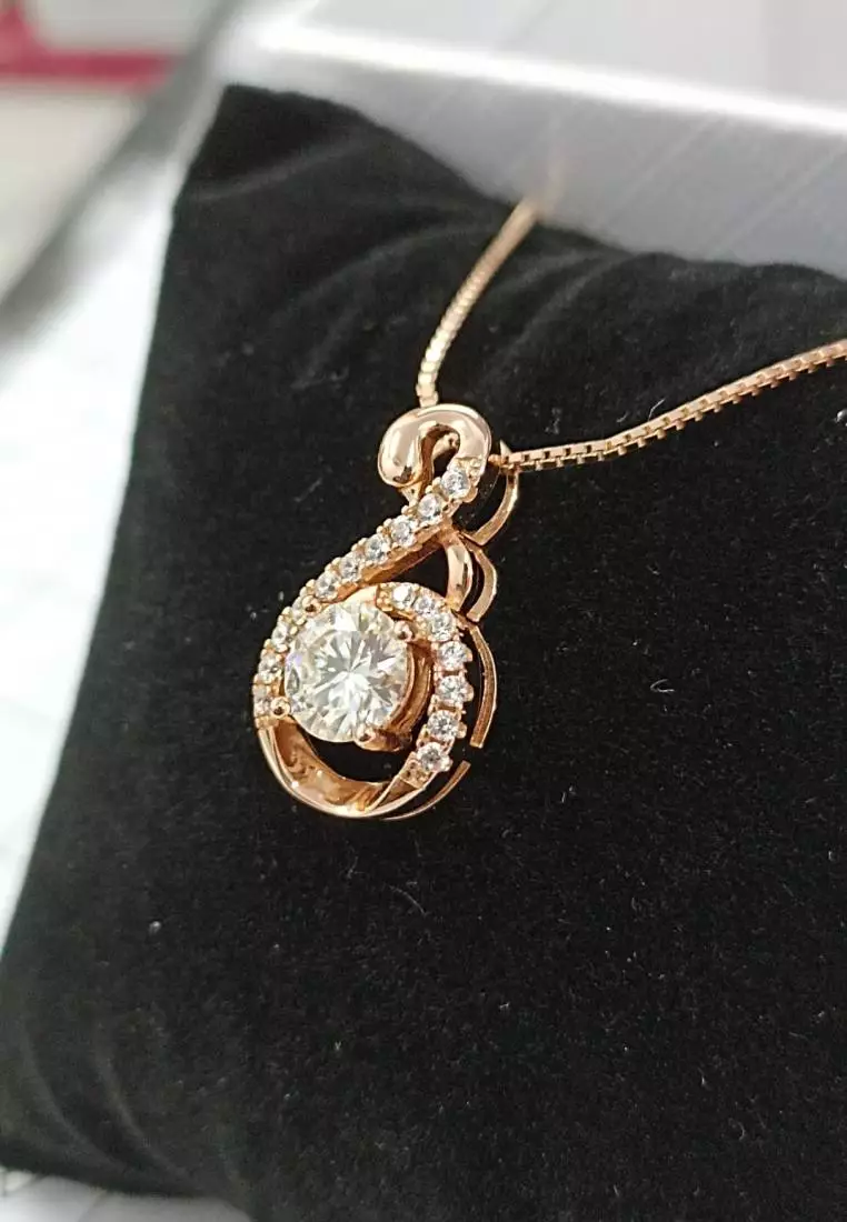 Berlian Moissanite Le Aurore Pendant RG [GRA CERTIFICATE MOISSANITE DIAMOND] - Kalung 1.0 CT Moissanite Diamond 925 Silver CELESTA by Her Jewellery