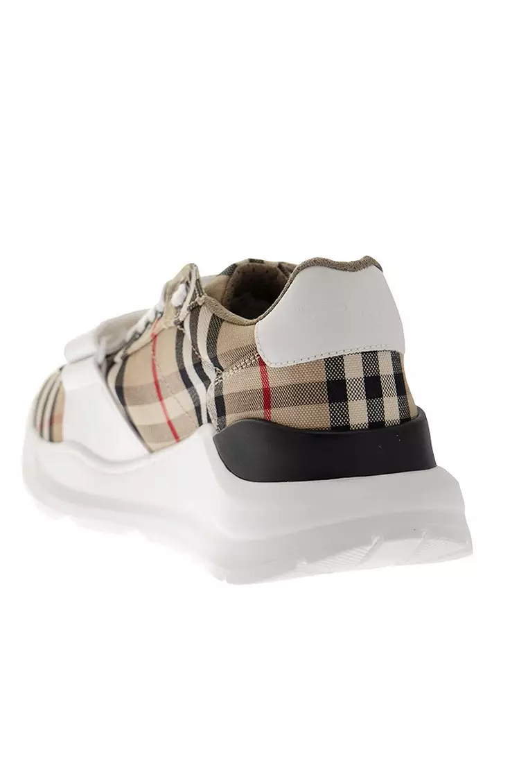 Check And Leather Women's Sneakers in Archive Beige