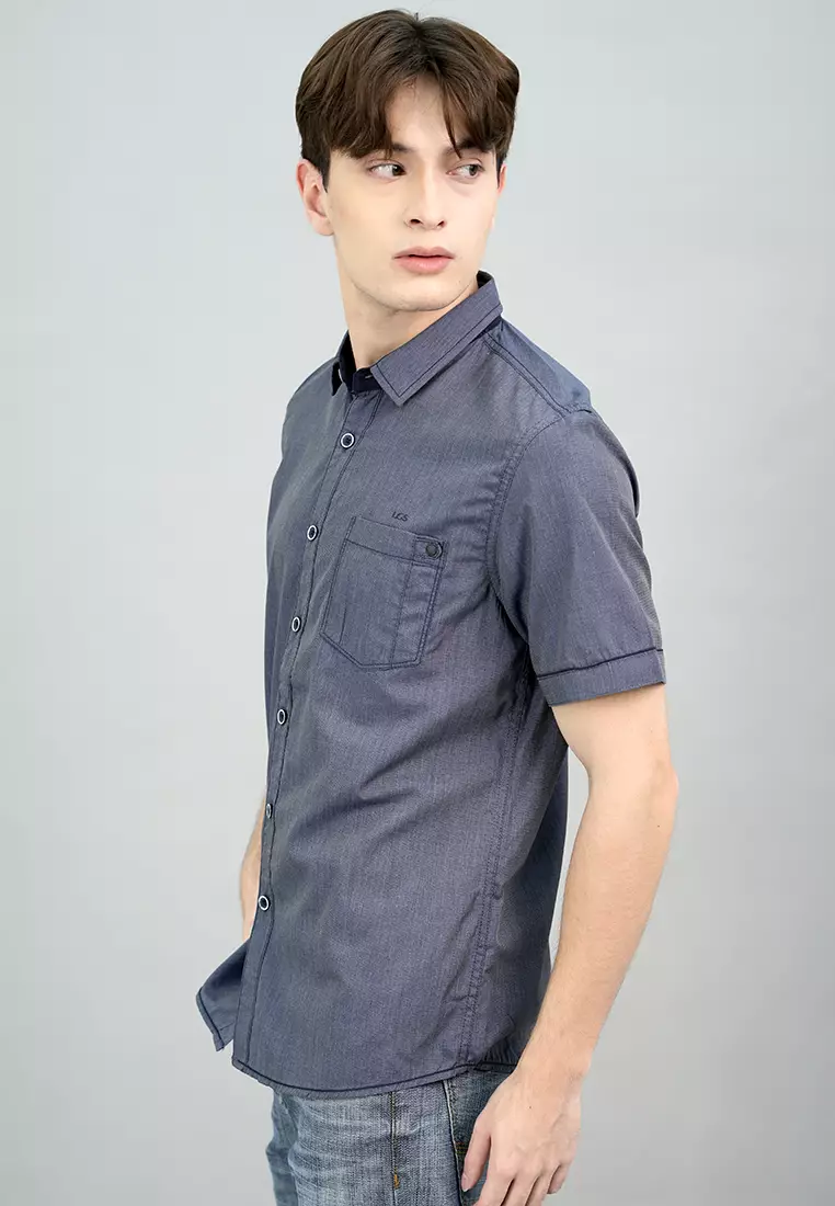 LGS - Kemeja Casual Pria Lengan Pendek Motif Tekstur Warna Abu-Abu Slim Fit - JSH.391.S1189F.950.C