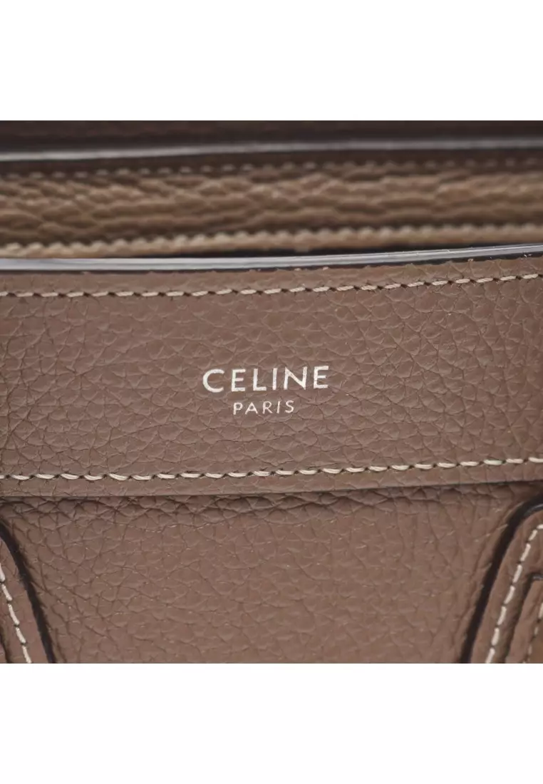 Pre-Loved Celine luggage nano shopper 2WAY Handbag leather Gray brown