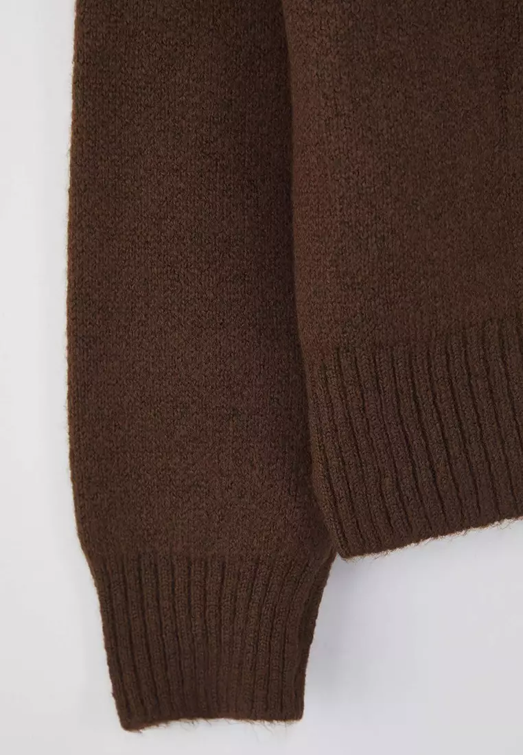 Brown Soft Textured Wide Fit Knitwear Sweater