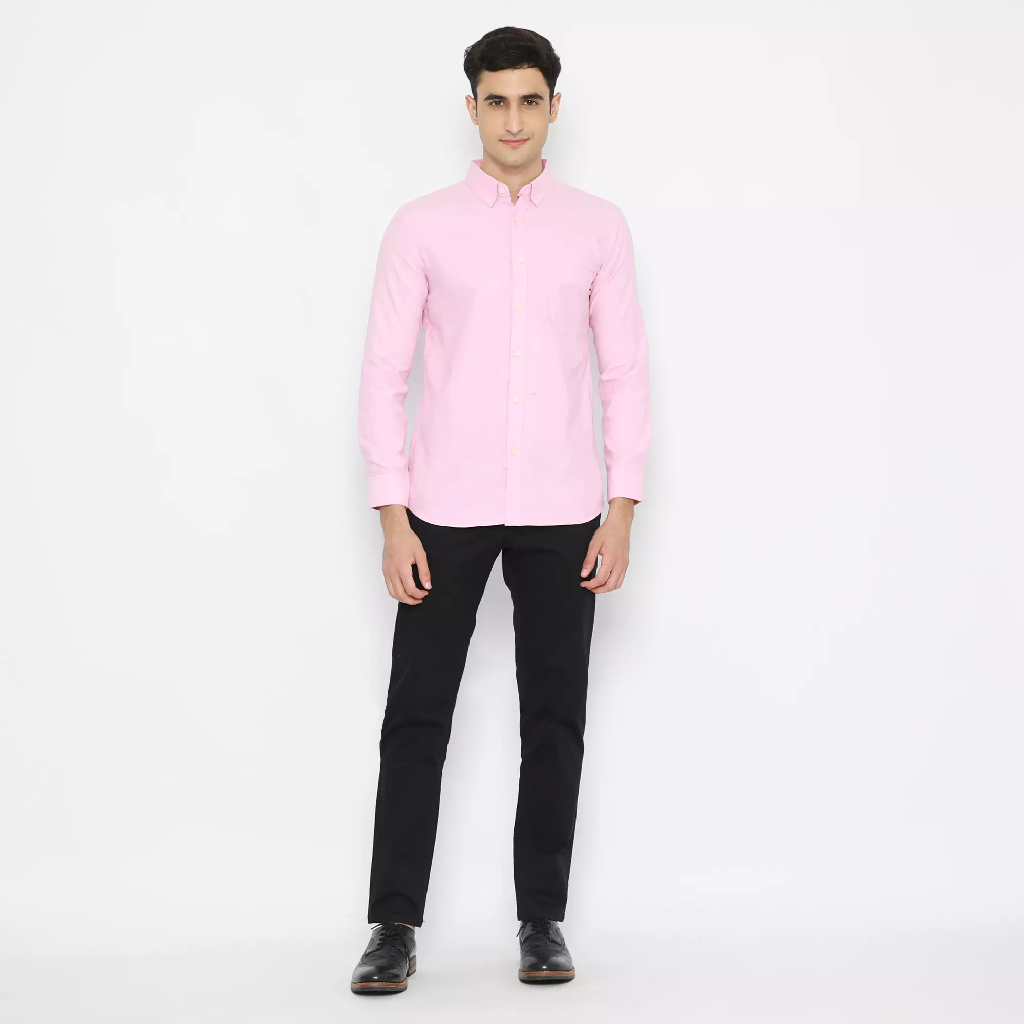 Platini Kemeja Pria Polos Lengan Panjang Katun Oxford Pink 66204