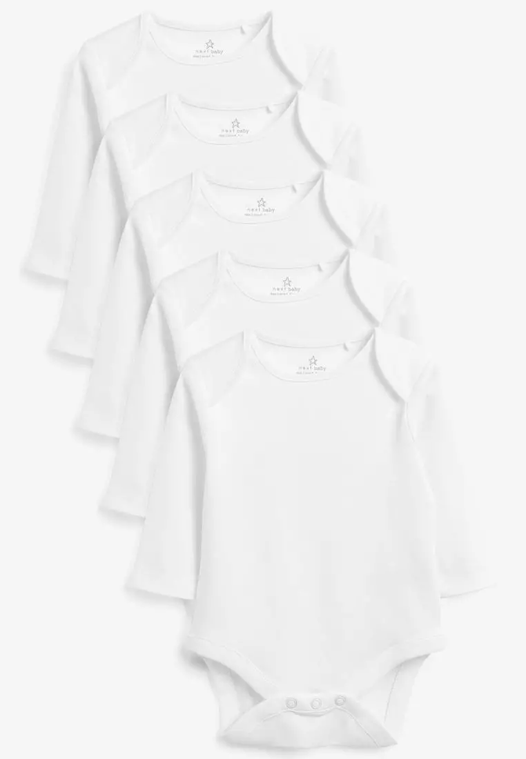 White 5 Pack Essential Baby Long Sleeve Bodysuits