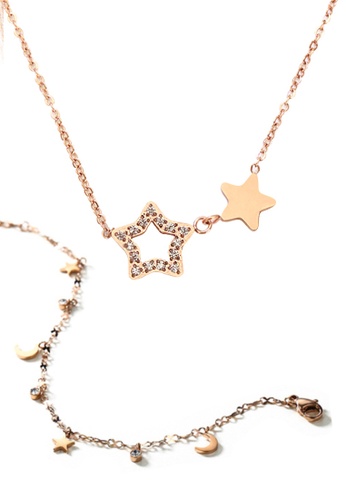 CELOVIS gold CELOVIS - Titania Twin-star Necklace Paired with Celestial Bracelet Jewellery Set B19E0ACA3465D2GS_1