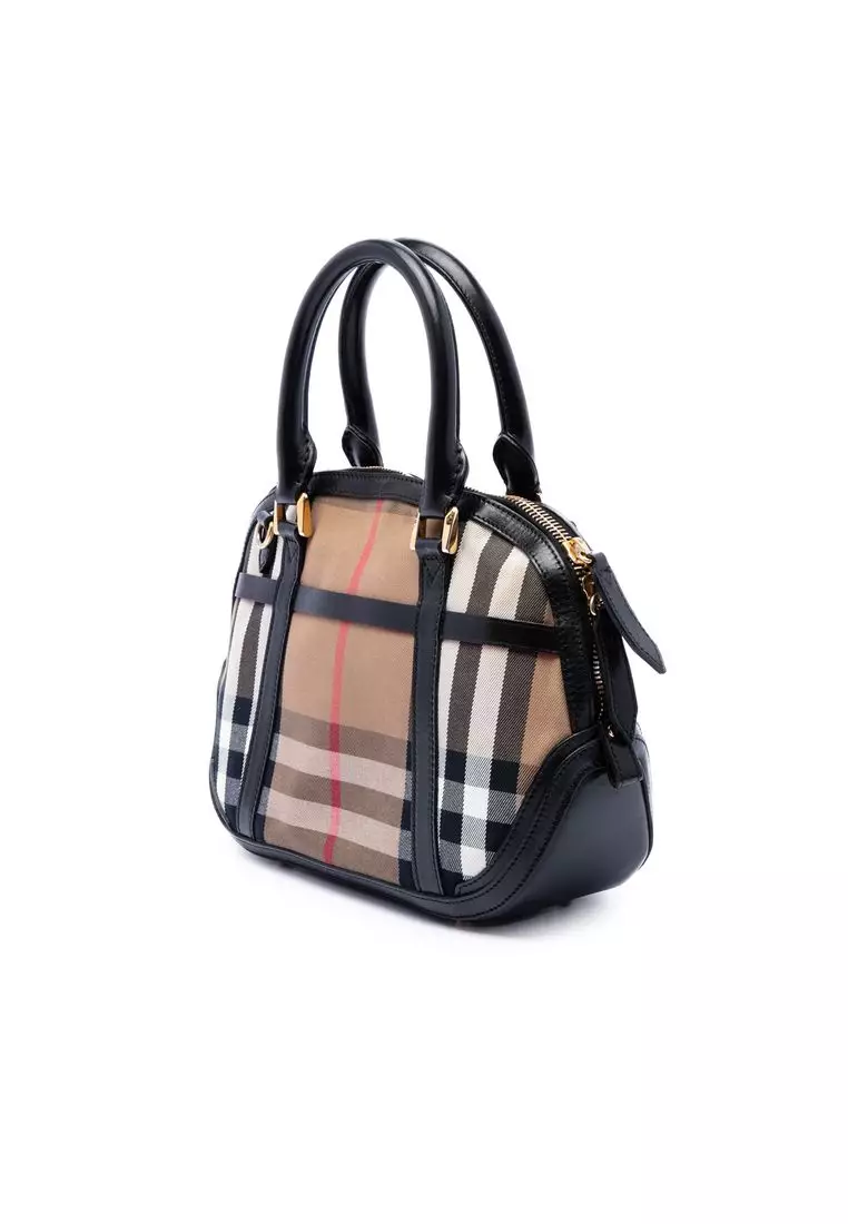 Pre-Loved Burberry Small Leather Trimmed House Check Canvas Bridle Orchard Satchel