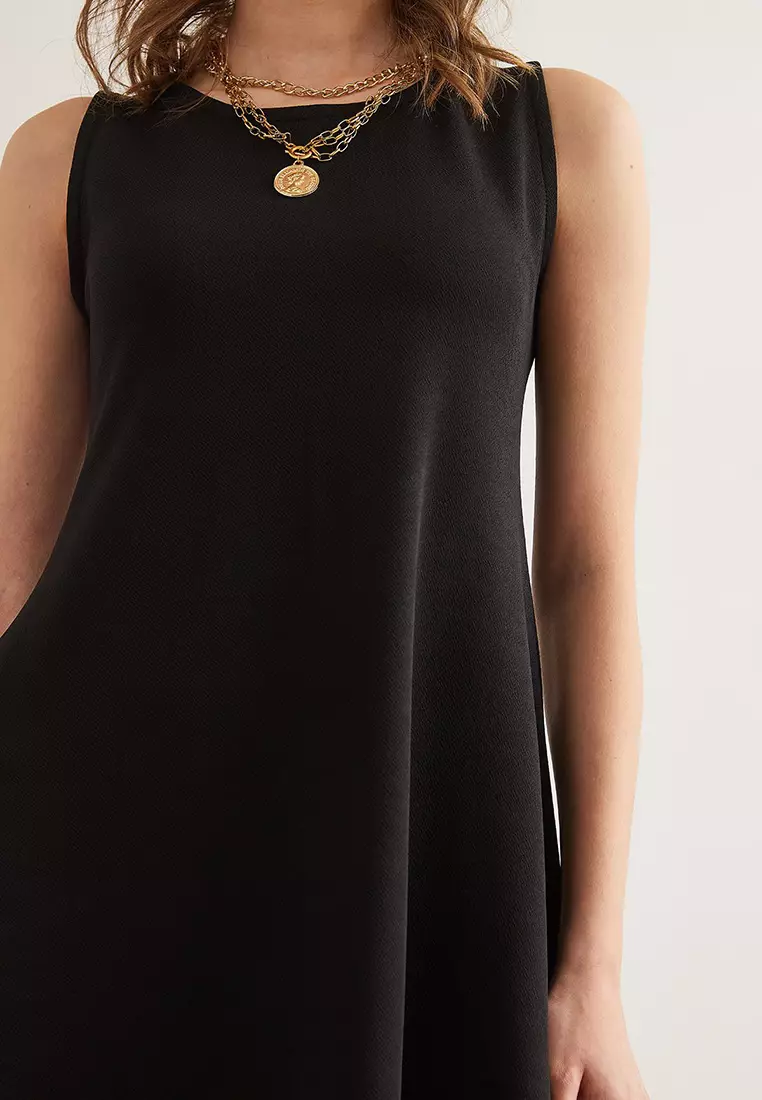 Crew Neck Flared Knitted Crepe Dress