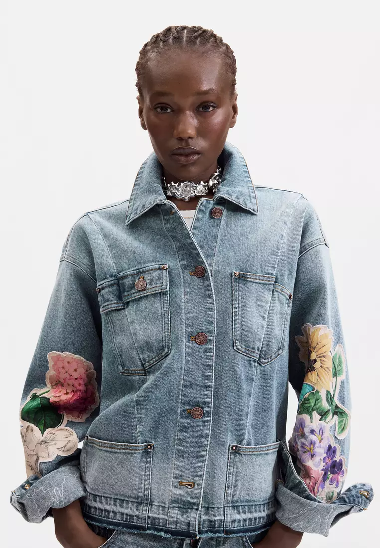 Buy Desigual Embroidered Denim Jacket 2026 Online | ZALORA