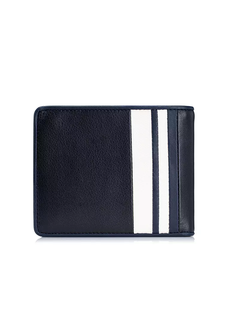 ENZODESIGN Modern Stripe Leather Wallet with Zip Coin Compartment