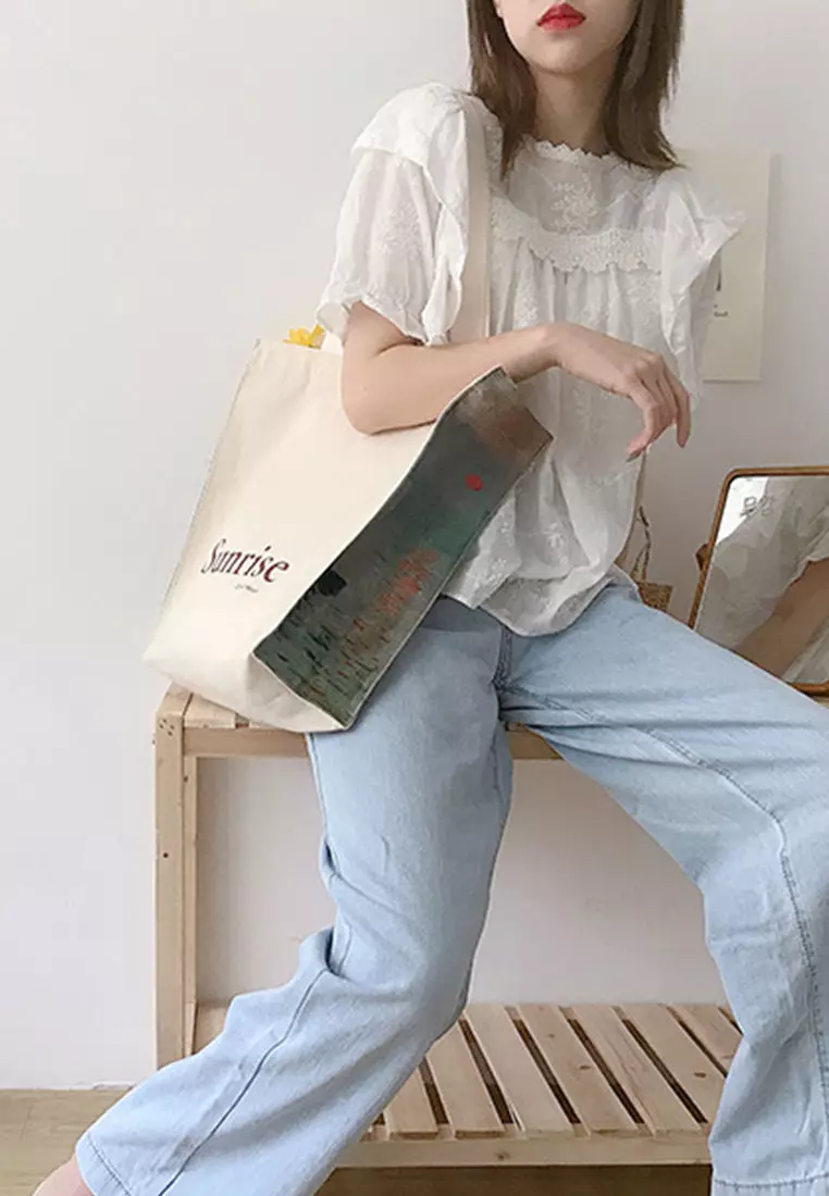 Sunrise Ooil Painting Printed Canvas Hand Bag CA072925