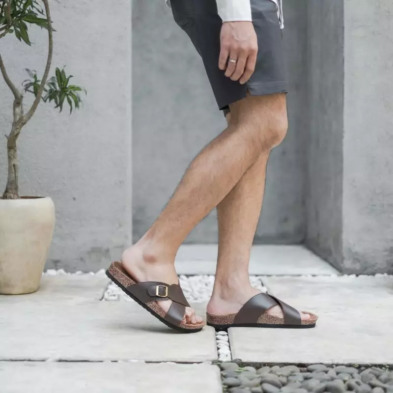 Cogen Sandal Pria Kulit Sendal Slop Birken Vintage - Kastel Brown