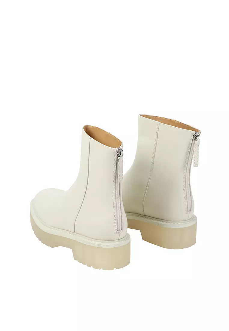 BERACAMY Zip Ankle Boots - White