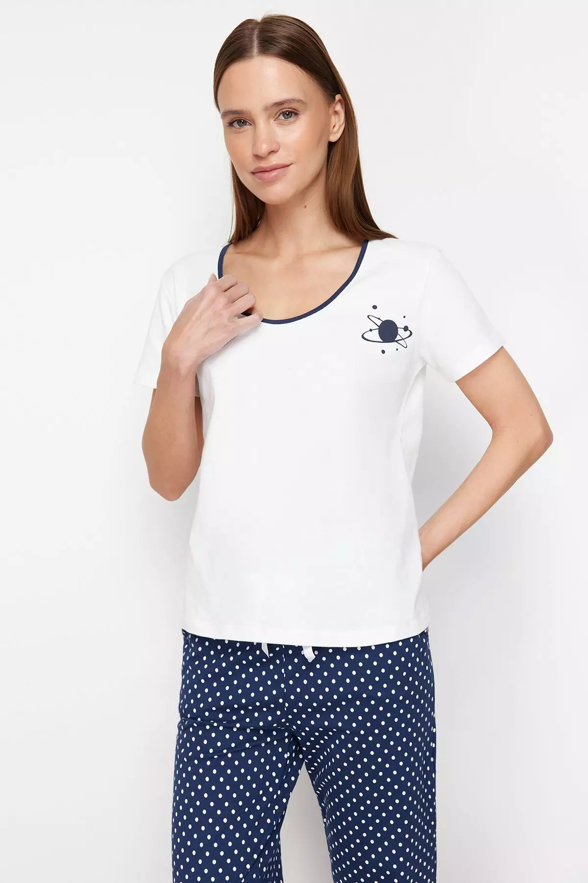 White-Multi Color Cotton Polka Dot Knitted Pajamas Set THMSS24PT00323