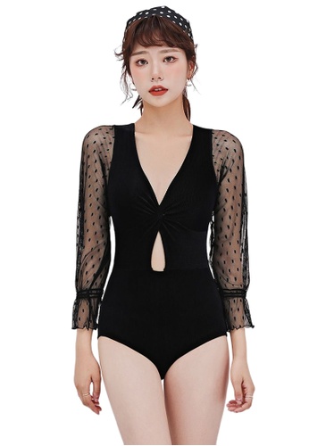 A-IN GIRLS black Sexy Mesh One-Piece Swimsuit 2738AUS1C5B4CFGS_1