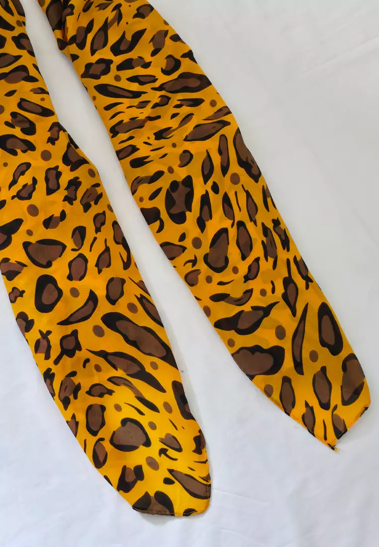 Aksesoris Wanita Leopard Print Poly.-Viscose Scarf Wanita Motif Tutul Animal-Print Orange & Brown
