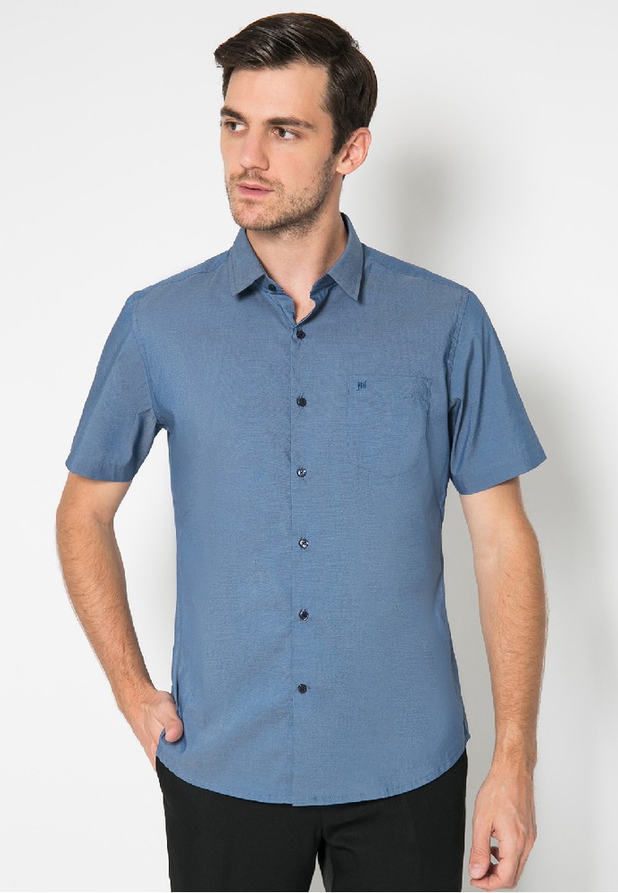 Jual Johnwin Slim Fit - Kemeja Formal - Lengan Pendek - Motif - Biru