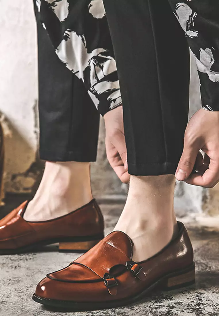 Double Buckle Synthetic Leather Loafers MC22023