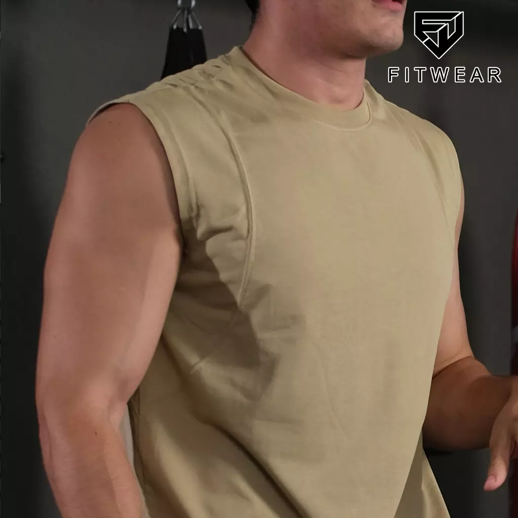 Fitwear Muscle Tee Olahraga Pria Fitwear ZAYAN COTTON ROUND NECKLINE - KHAKI