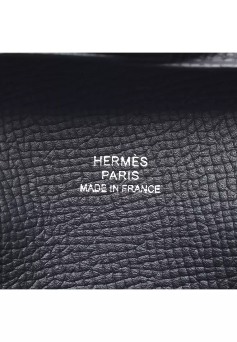 Pre-Loved Hermès Bastia coin purse Veau epsom black silver hardware B stamp