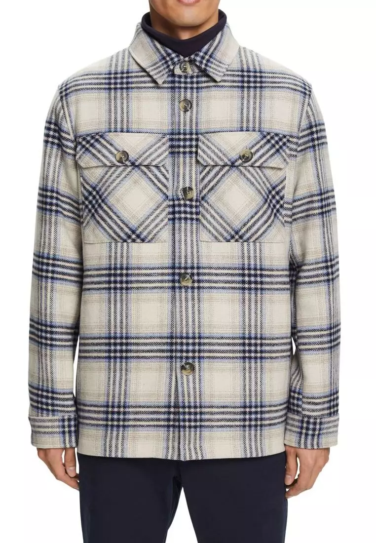 ESPRIT - Checked wool-blend coat at our online shop