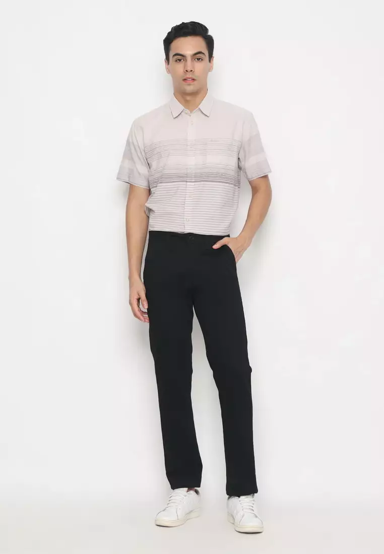 POLICE Celana Chino Panjang Black Cotton Premium Regular Fit Pria