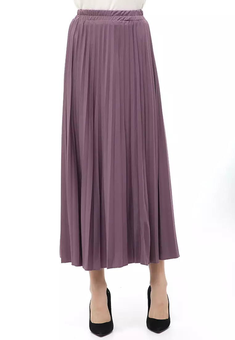 Skirt Plisket Bawahan Wanita Motif Polos Relaxed Fit - Ungu Soft