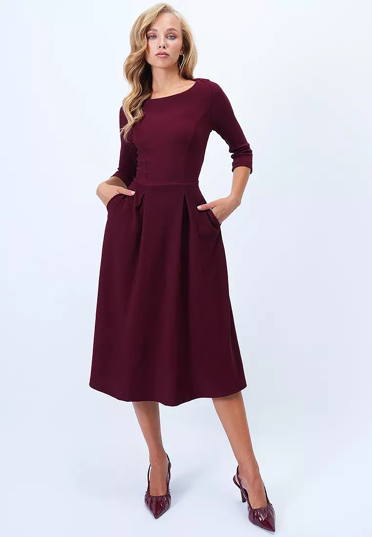 Boat Neck Flared Midi Dress