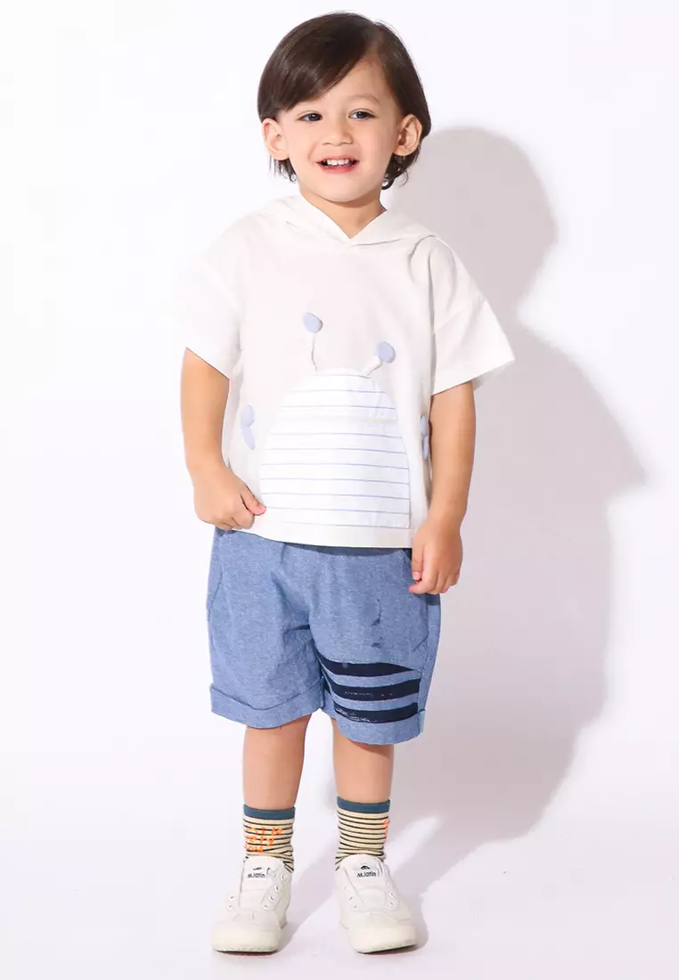 男小童短袖T恤口袋造型带帽短T