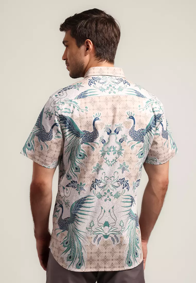 MOC - Kemeja Batik Pria Lengan Pendek Dasarata - Beige Warna Beige